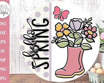 Hello Spring SVG | Floral Boots Spring Time Design