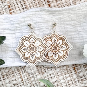 Laser Cut Earring Svg Moroccan Tile Dangle Earrings Quatrefoil Floral Pattern Santorini Style Statement Earrings For Small Business