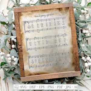 Printable | Amazing Grace | Christian Hymn Sheet Music | Distressed | 8x10 & 11x14 | Wall Art | Print and Frame | Vintage Style Decor
