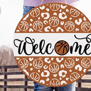 Welcome with Basketball Leopard Print SVG | Sports Cut File