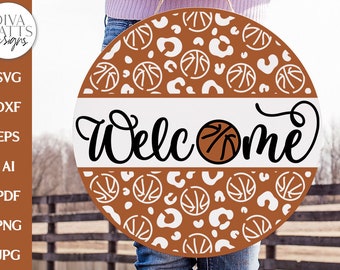 Welcome with Basketball Leopard Print SVG | Sports Cut File