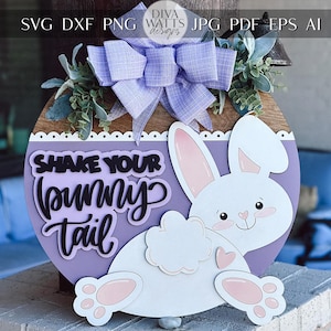 Schütteln Sie Ihren Bunny Tail Türschild SVG | Osterhase 3D Schild | Laser Cut Datei für Glowforge & Xtool | Frühlings Dekor