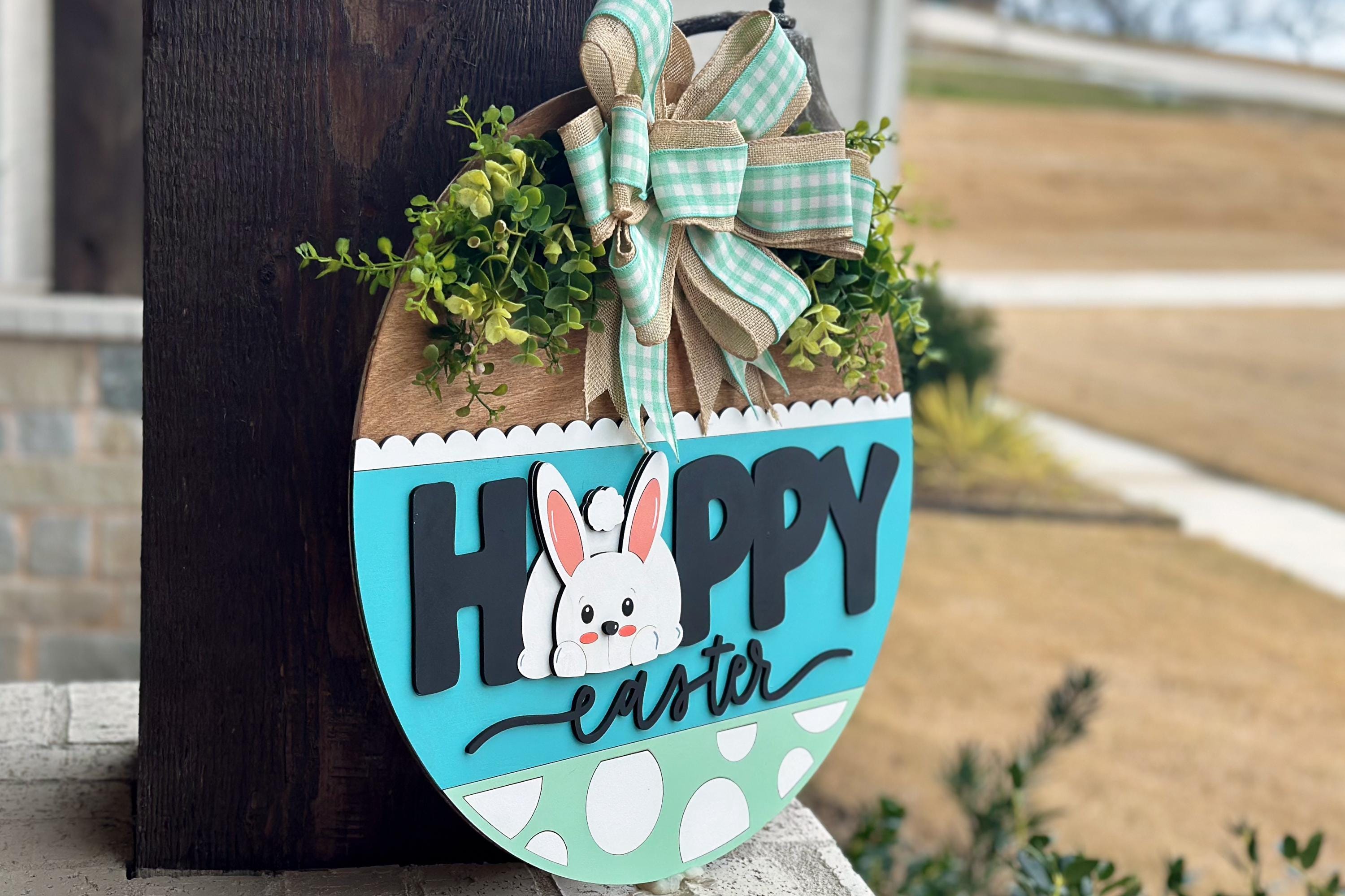 Happy Easter Bunny Door Hanger SVG, Laser Cut File for Glowforge Xtool ...