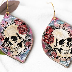 Skull With Flowers Earrings SVG For Laser Skull Earrings With Flowers Earrings For Glowforge Skull Earrings SVG For Skull Earrings Design