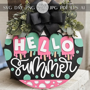 Hello Summer Popsicle Door Hanger Laser Cut File SVG | Layered Summer Sign | Glowforge Xtool File | Seasonal Laser Decor | Dripping Popsicle