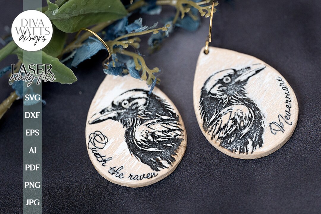 Edgar Allan Poe Raven Earrings SVG for Laser Glowforge Quoth the Raven ...