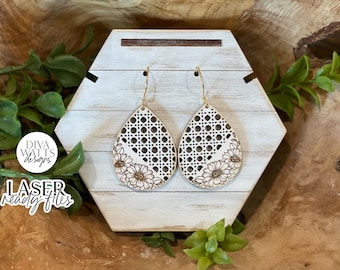Laser Cut Teardrop Earrings SVG - Floral Boho Design Cutting File for Earrings