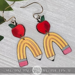 Pencil and Apple Earring SVG Teacher Earrings svg Back To School Earrings svg Laser Earring SVG for Teacher Pencil Earrings Pencil Earrings