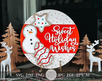 Sweet Holiday Wishes SVG Laser Cut File - Christmas Snowman Door Hanger SVG - Holiday Cookie Design Laser Cut SVG
