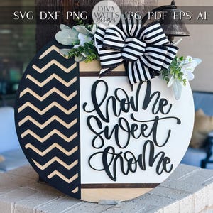 Home Sweet Home Door Hanger SVG, Layered Round Sign Laser Cut File, Farmhouse Welcome Sign for Glowforge Xtool, DIY Wood Decor Geometric SVG
