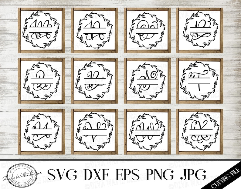 Download SVG Split Monogram Wreath A-Z Cutting File Bundle | Etsy