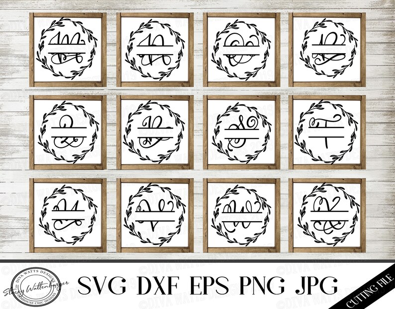 Download SVG Split Monogram Wreath A-Z Cutting File Bundle | Etsy