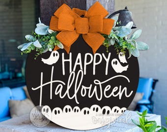 Happy Halloween SVG Halloween Ghost Door Hanger SVG Ghost svg Halloween Welcome SVG Ghost Sign svg Front Porch Sign Halloween Svg Cut File