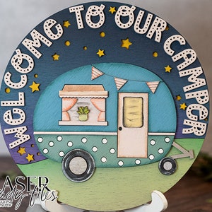 Welcome To Our Camper Laser SVG Camper SVG Retro Camper Door Hanger Door Hanger for Camper