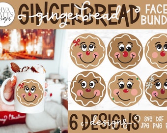 Gingerbread Faces SVG Bundle | Christmas / Winter Round Design