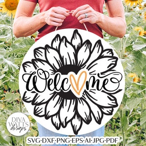 Welcome SVG | Sunflower with Heart Design