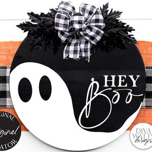 Hey Boo Ghost Round SVG | Round Sign Design