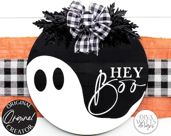 Hey Boo Ghost Round SVG | Round Sign Design