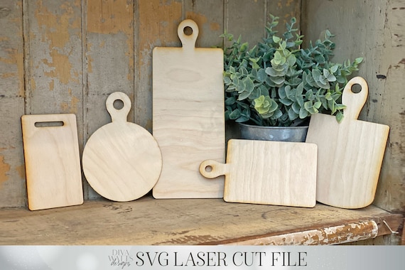 Set of 5 Cutting Boards for Laser Cutting Machine | Tested with Glowforge | SVG File | Tiered Tray Decor and More!