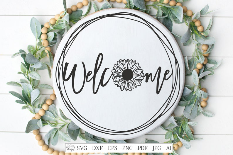 Download SVG Welcome Sunflower Cutting File Modern Farmhouse | Etsy