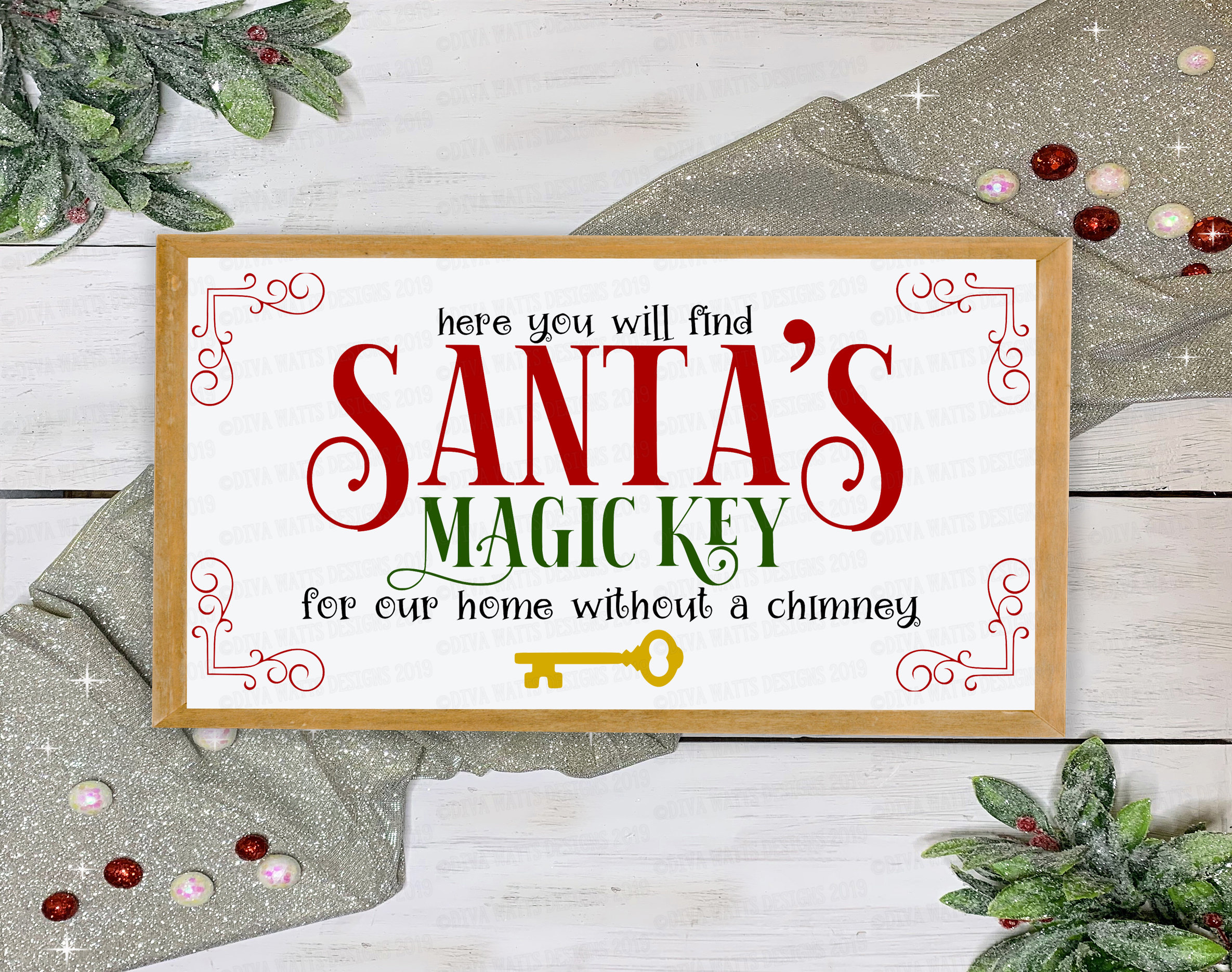 svg png Christmas Wall Decor Design Silhouette Cut File dxf Santa's Magic Key Sign; Digital Download Print File eps Cricut