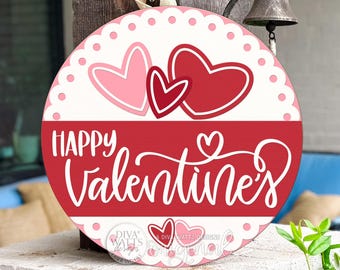 Happy Valentine’s Day Round Door Hanger SVG File for Laser Cut, Valentine Porch Sign Design, Heart Door Sign SVG Digital File