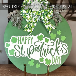 Feliz Dia de São Patrício Arquivo SVG de Corte a Laser – Modelo de Placa de Cabide de Porta de Trevo, SVG Redondo Dia de São Patrício para Glowforge, Arquivo a Laser DIY