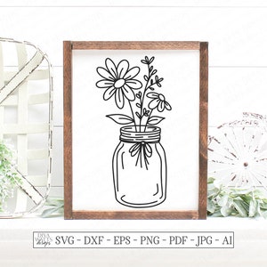SVG | Simple Daisy Arrangement | Cutting File | Mason Jar Flowers Wildflowers Daisies | Vinyl Stencil htv | Farmhouse Sign Art | dxf eps jpg