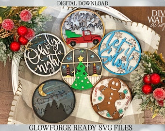 3D Christmas Signs | Glowforge SVG | Set of 6 Designs | Tiered Tray Decor and More! | Santa Sign | Red Truck Sign | Let It Snow Sign & More!