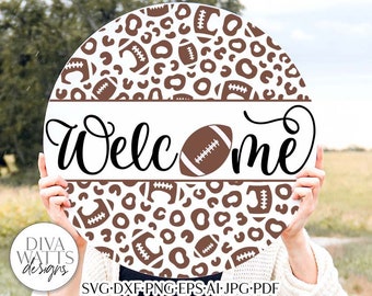 Welcome With Football and Leopard Pattern SVG | Football Design