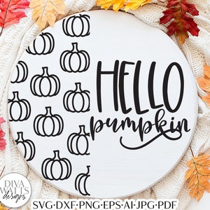 Hello Pumpkin SVG | Half Round Door Hanger Design