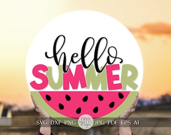 Hello Summer SVG Summer Watermelon svg Door Hanger For Summer SVG Door Hanger SVG For Summer Sign Summer Round Sign svg Summer Round svg