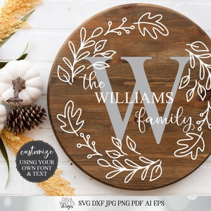 Fall Monogram Wreath | Customize With Your Monogram and Last Name | Cutting File and Printable | SVG DXF and More