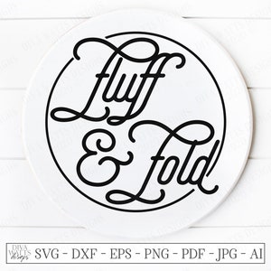 May include: A black and white graphic design with the text "Luff & fold" in a circle on a white background.
