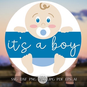 C'est un garçon SVG | Svg signe rond pour baby shower | Fichier numérique pour faire-part de naissance | Accroche-porte bébé bricolage SVG | Fichier de coupe Cricut