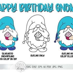 Download Happy Birthday Gnome SVG 5 Variations dxf and more | Etsy
