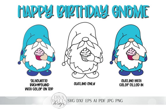 Download Happy Birthday Gnome Svg 5 Variations Dxf And More Etsy