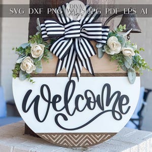 Welcome Sign SVG Laser Cut File, Round Door Hanger SVG, Farmhouse Welcome Sign Layered 3D Laser File Glowforge Wood Cut File | Geometric SVG