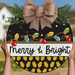 Merry And Bright SVG Christmas Door Hanger SVG Winter SVG Christmas Welcome svg Door Sign svg Vintage Christmas Lights svg Door Hanger svg