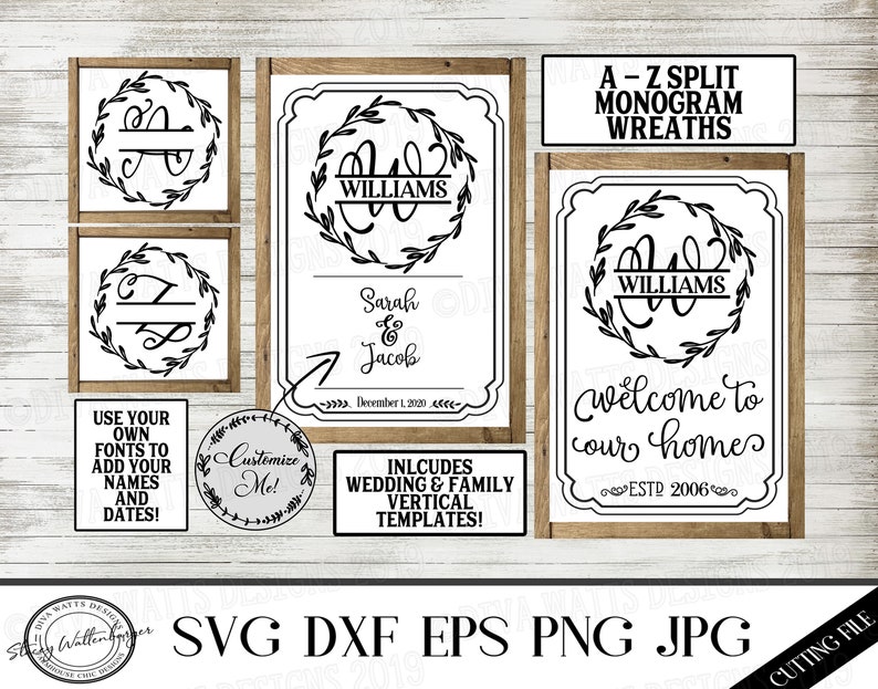 Download SVG Split Monogram Wreath A-Z Cutting File Bundle | Etsy