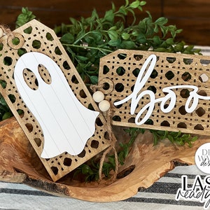 Halloween Ghost Rattan Tags Glowforge SVG | Fall Design