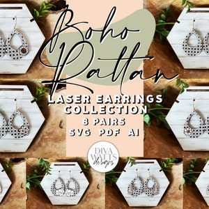 Boho Rattan Laser Drop Earrings Bundle | Glowforge SVG