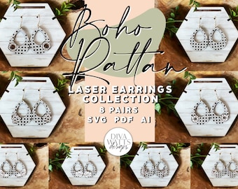 Boho Rattan Laser Drop Earrings Bundle | Glowforge SVG