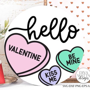 Hello Valentine SVG | Candy Hearts Valentine's Day Round Design