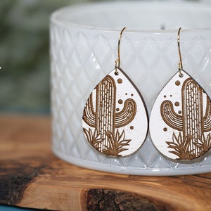 Cactus Earrings SVG | Tear Drop Laser Earrings | Southwestern Dangle Earrings