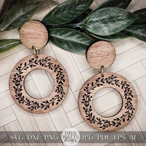 Brincos de folhas Boho SVG | Design de brincos de madeira cortados a laser | Arquivo de corte de joias inspirado na natureza | Design de brincos Cricut | Artesanato de joias DIY