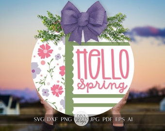 Hello Spring SVG Spring Door Hanger SVG Spring Sign svg Spring svg Spring Flowers svg Spring Floral svg Cricut Welcome svg Boho Cricut SVG