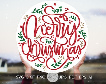 Merry Christmas Hand Lettered SVG | Christmas Door Hanger SVG | Christmas Sign Design