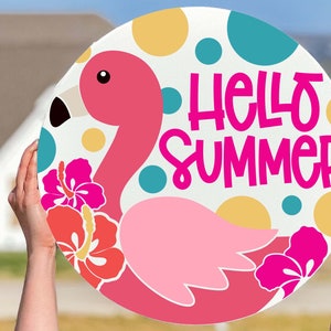 Hello Summer SVG | Pink Flamingo & Hibiscus Door Hanger Design