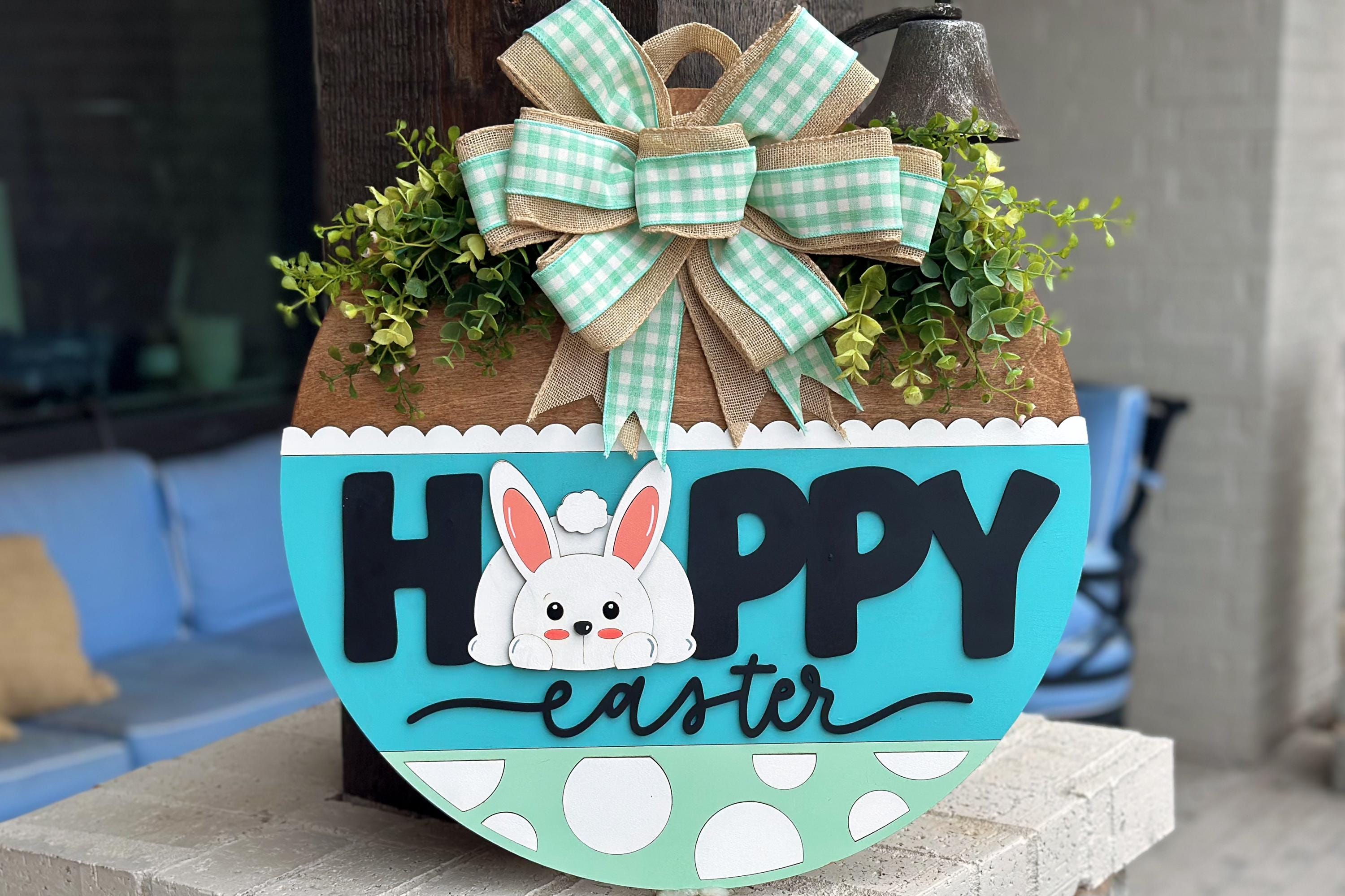 Happy Easter Bunny Door Hanger SVG, Laser Cut File for Glowforge Xtool ...